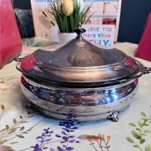 Pyrex Silver-Plated Covered Serving Dish - Elegant Oval Casserole